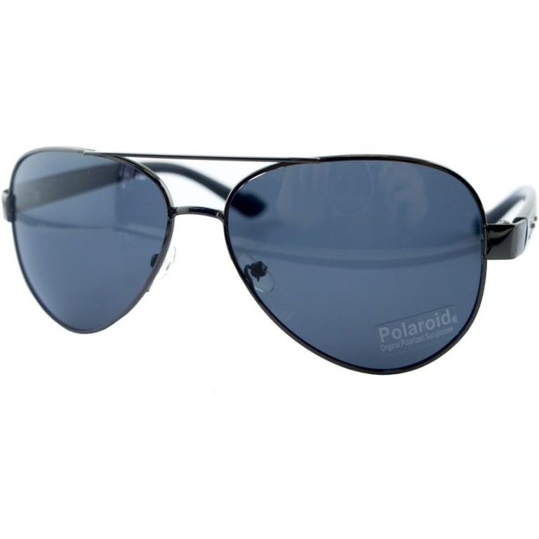 HAND H1050 502 Polaroid Aviator Sunglasses with Black & Gunmetal Grey Frame and Blue-Grey Lenses - Width at Temples 134 mm - 100% UV400 protection HAND H1050 502 Polaroid Aviator Sunglasses with Black & Gunmetal Grey Frame and Blue-Grey Lenses - Width at Temples 134 mm - 100% UV400 protection