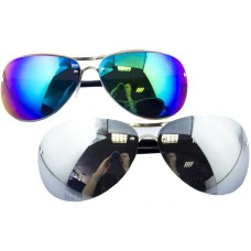 HAND H1060 Stylish 5349 Aviator Style Mirrored Unisex Sunglasses in a Gunmetal Grey Frame Assorted - 100% UV400 protection, Pack of 2