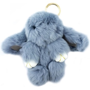 HAND Small Cute Grey Fluffy Bunny Rabbit Keyring Charm Hangbag Charm