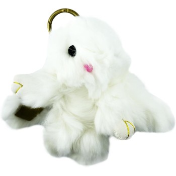 HAND Small Cute White Fluffy Bunny Rabbit Keyring Charm Hangbag Charm