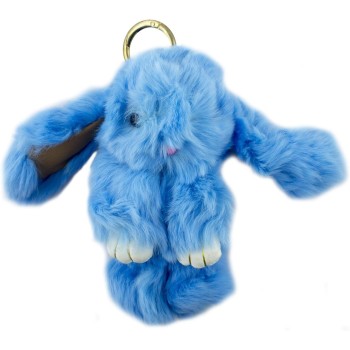 HAND Small Cute Blue Fluffy Bunny Rabbit Keyring Charm Hangbag Charm