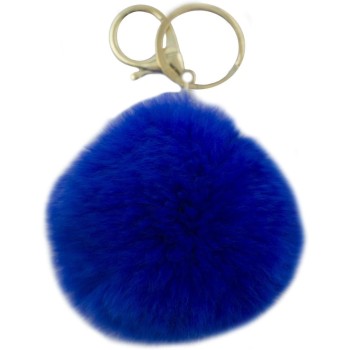 HAND Large Blue Fluffy Pompom with Lobster Clasp and Keyring Bag Pendant Key Charm