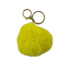 HAND Large Yellow Fluffy Pompom with Lobster Clasp and Keyring Bag Pendant Key Charm
