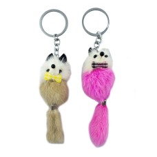 HAND A Pair of Little Fox Handcrafted Keyring Charm Fluffy Tail and Gingham Bow Tie - Assorted Colours