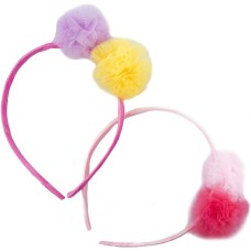 HAND Girls Alice Bands Headbands with a Pair of Attractive Ruffle Pompoms - Pack of 2