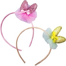 HAND Girls Alice Bands Headbands with an Attractive Sequin, Ribbon and Crin Motif - Pack of 2