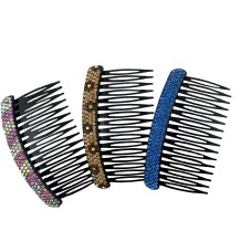 HAND Diamante Hair Comb Barrettes Encrusted with Coloured Crystals in Assorted Designs - 90 mm x 50 mm - Pack of 3
