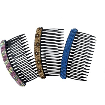 HAND Diamante Hair Comb Barrettes Encrusted with Coloured Crystals in Assorted Designs - 90 mm x 50 mm - Pack of 3