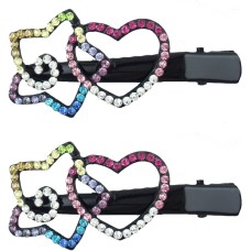 HAND Cute Black Hair Pin Barrettes with Colourful Crystal Star and Heart Design - 60 mm - Pack of 2