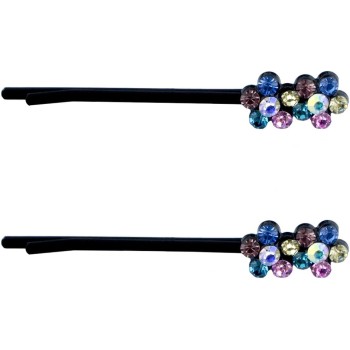 HAND Stylish Double Flower Crystal Hairpin Barrettes - Pack of 2 Pairs