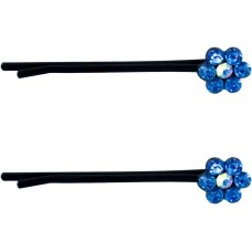 HAND Stylish Single Flower Crystal Hairpin Barrettes - Pack of 2 Pairs
