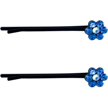 HAND Stylish Single Flower Crystal Hairpin Barrettes - Pack of 2 Pairs