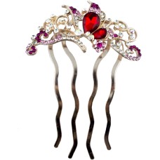 HAND Elegant Pale Gold Tone Hairslide Barrette with Coloured Crystal Flower Cluster - Design B