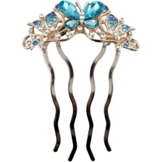 HAND Elegant Pale Gold Tone Hairslide Barrette with Coloured Crystal Flower Cluster - Design C