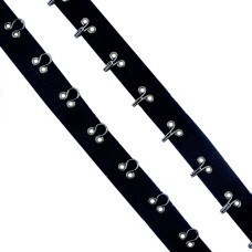 HAND ® Continuous Gun Metal Hooks and Eyes Black Cotton Underwear Corset Making Tape - per Meter