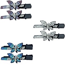 HAND Shiny Butterfly B Crystal Hair Clips Barrettes - Pack of 3 Pairs