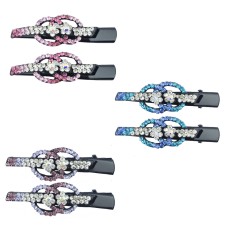 HAND Shiny Encircled Flowers Crystal Hair Clips Barrettes - Pack of 3 Pairs