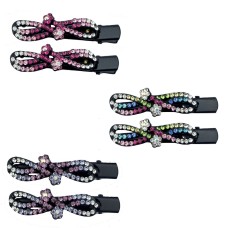 HAND Shiny Straight Loop Crystal Hair Clips Barrettes - Pack of 3 Pairs