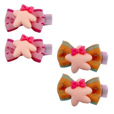 HAND Cute Girls Fabric Bow and Star Alligator Hair Clips - 50 mm x 20 mm Approx- Pack of 2 Pairs
