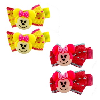 HAND Cute Girls Fabric Bow and Minnie Mouse Alligator Hair Clips - 50 mm x 20 mm Approx- Pack of 2 Pairs