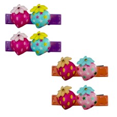 HAND Strawberry Pretty Colourful Hair Clip Barrettes - 60 mm x 20 mm Approx - Pack of 2 Pairs