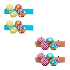 HAND Round Bow Pretty colourful Hair Clip Barrettes - 60 mm x 20 mm Approx - Pack of 2 Pairs