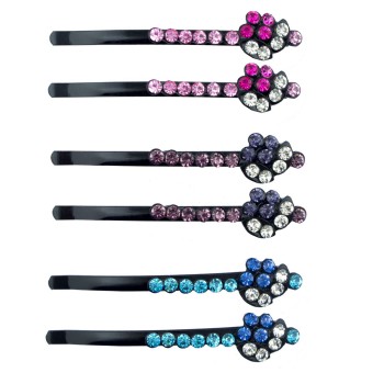 HAND Colourful Crystal Cluster Hair Pin Barrettes - 6 cm Long - Pack of 3 Pairs