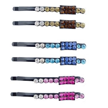 HAND Colourful Line of Crystals Hair Pin Barrettes - 6 cm Long - Pack of 3 Pairs HAND Colourful Line of Crystals Hair Pin Barrettes - 6 cm Long - Pack of 3 Pairs