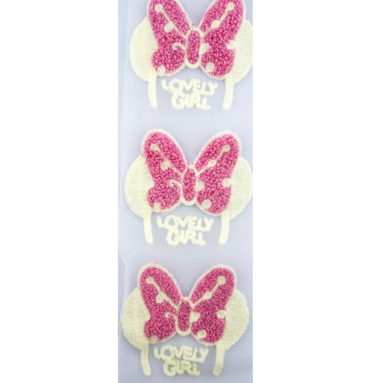 HAND 'Lovely Girl' Pink Butterfly Design Fabric Decorative Sew on Trim w/ net Backing - 1 Metre Appx 10pcs (9x8cm) HAND 'Lovely Girl' Pink Butterfly Design Fabric Decorative Sew on Trim w/ net Backing - 1 Metre Appx 10pcs (9x8cm)