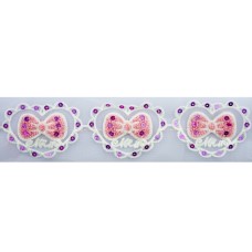 HAND W0208-1 Pink Bow In A Heart Design Fabric Decorative Trim Sew on Trim w/ net Backing - 1 Metre Appx 10pcs (8.5x6cm)