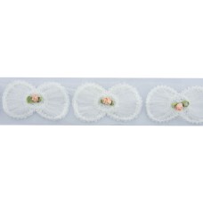 HAND White Bow and Pink Flower Design Fabric Decorative Trim Sew on Trim w/ net Backing - 1 Metre Appx 10pcs (5.5x10cm)