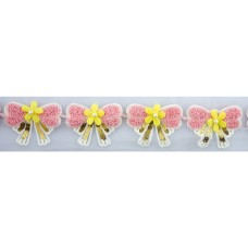 HAND R0124-1 Pink Bow and Yellow Flower Design Fabric Decorative Trim Sew on Trim w/ net Backing - 1 Metre Appx 14pcs (6.5x5cm)