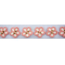 HAND Knitted Pink Flower with Rose Design Fabric Decorative Trim Sew on Trim w/ net Backing - Half Metre Appx 7pcs (7x7cm)