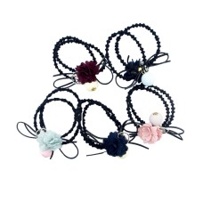 HAND Love Heart and Large Pastel Bead Black Hairband Ponytail Loops - Pack of 5