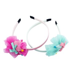 HAND Pretty Girl's Glitter School Performance Alice Band Hairband with Organza Ruffle, Crown and Bow - Pack of 2