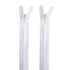 HAND® 2 PCS White Invisible Zipper for Dresses, Skirts, Blouses, Pants etc. - 16 inch (41 cm) Long - Nylon Zip and Metal Zip Head
