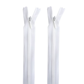 HAND® 2 PCS White Invisible Zipper for Dresses, Skirts, Blouses, Pants etc. - 16 inch (41 cm) Long - Nylon Zip and Metal Zip Head