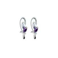 A Pair of Elegant Tulip Brooches with White Crystals in a Silver and Lilac Tone Metal Setting - 50 mm Long