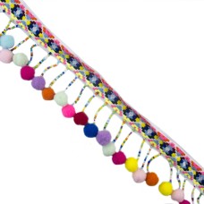 HAND® Colourful Pom Pom Trim Embellishment with Multicoloured Base - 2 Metres