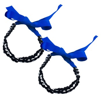 HAND® Blue Stylish Hair Ribbon Head Band with Silver Tone and Black Fabric Chain Link - 124 x 2.5 cm - Set of 2