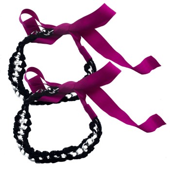HAND® Magenta Stylish Hair Ribbon Head Band with Silver Tone and Black Fabric Chain Link - 124 x 2.5 cm - Set of 2