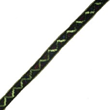 HAND® Green Sequin Gold Edge Fabric Sew In Trim for Clothing and Accessory Embellishment - 27 mm Wide - 3 Metres