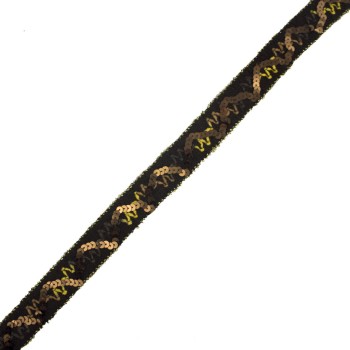HAND® Brown Sequin Gold Edge Fabric Sew In Trim for Clothing and Accessory Embellishment - 27 mm Wide - 3 Metres