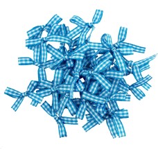HAND® Pack of 30 Blue Pretty Gingham Check Ribbon Bow Embellishments - 45 x 35 mm (7g)