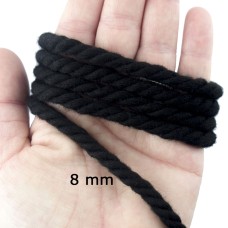 HAND® Black Rope Trim for Garment, Accessory and Soft Furnishing Embellishment - 8 mm Diameter - 3 Metres