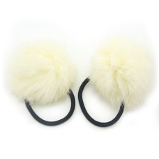 HAND® A Pair of Custard Cream Large Fluffy Pom Pom Elasticated Hair Bands - Pom Poms 7 cm Diameter