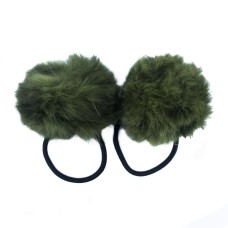 HAND® A Pair of Military Green Large Fluffy Pom Pom Elasticated Hair Bands - Pom Poms 7 cm Diameter