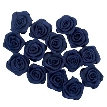 HAND® Midnight Blue Large Pretty Rose Ribbon Trims for Clothing, Accessory and Soft Furnishings Embellishment - 28 mm - Pack of 15