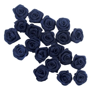 HAND® Midnight Blue Medium Pretty Rose Ribbon Trims for Clothing, Accessory and Soft Furnishings Embellishment - 21 mm - Pack of 20