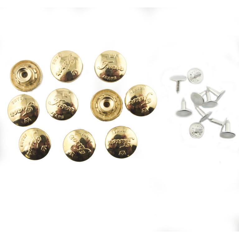 HAND® No.15 Stylish Gold Tone Metal Jeans Buttons with Backings - 16 mm - Pack of 10 HAND® No.15 Stylish Gold Tone Metal Jeans Buttons with Backings - 16 mm - Pack of 10